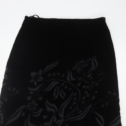 Marks & Spencer Women Black UK 12 Floral Velvet Long Pencil Skirt