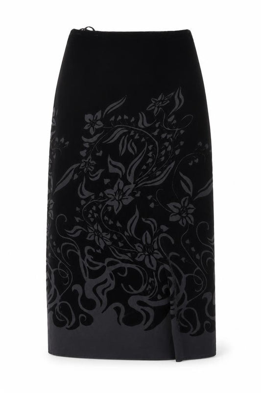 Marks & Spencer Women Black UK 12 Floral Velvet Long Pencil Skirt