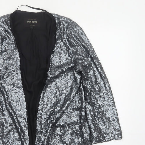 River Island Women’s Silver Sequin Open Party Jacket UK 12