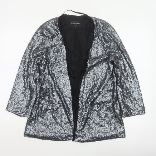 River Island Women’s Silver Sequin Open Party Jacket UK 12