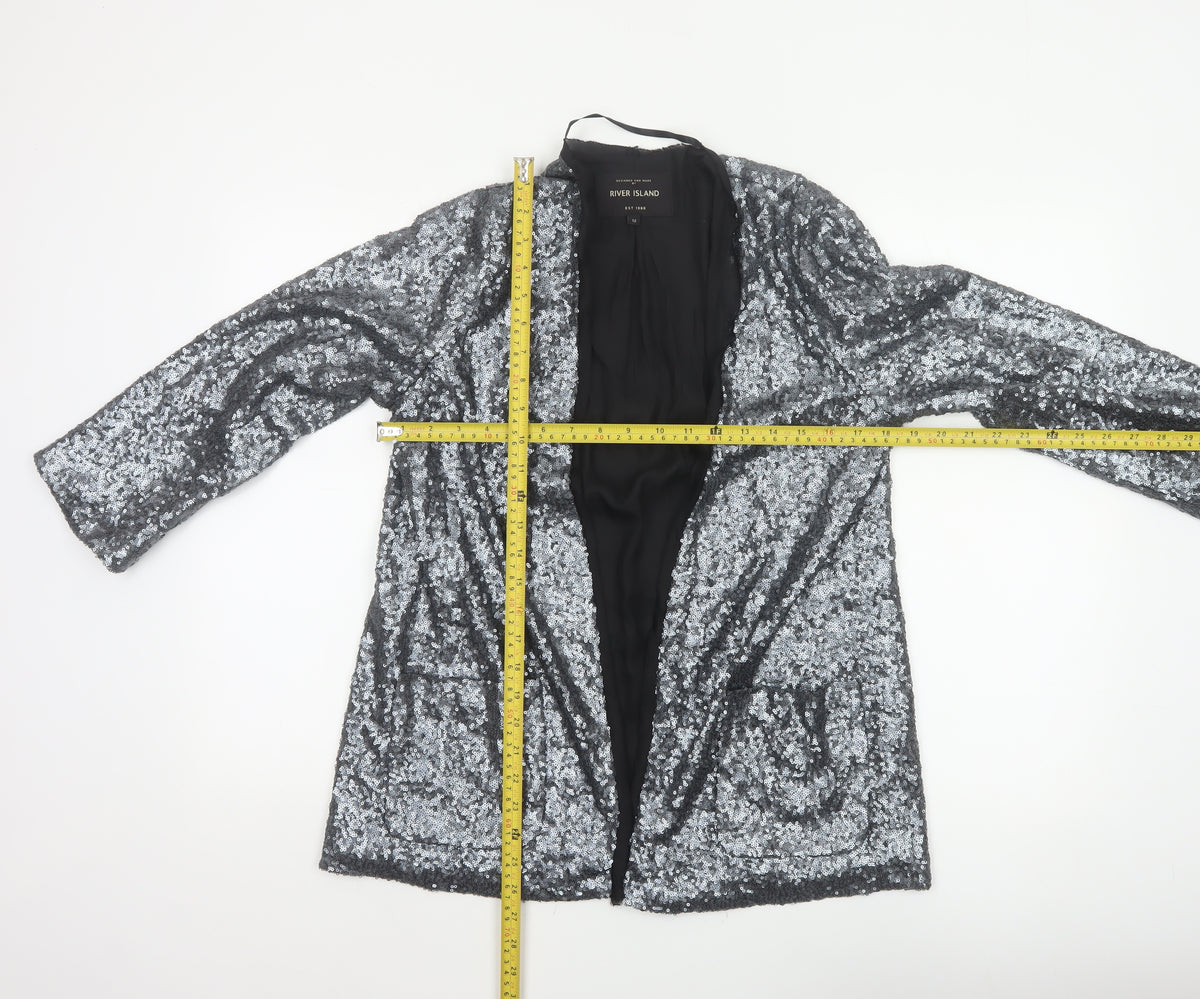 River Island Women’s Silver Sequin Open Party Jacket UK 12
