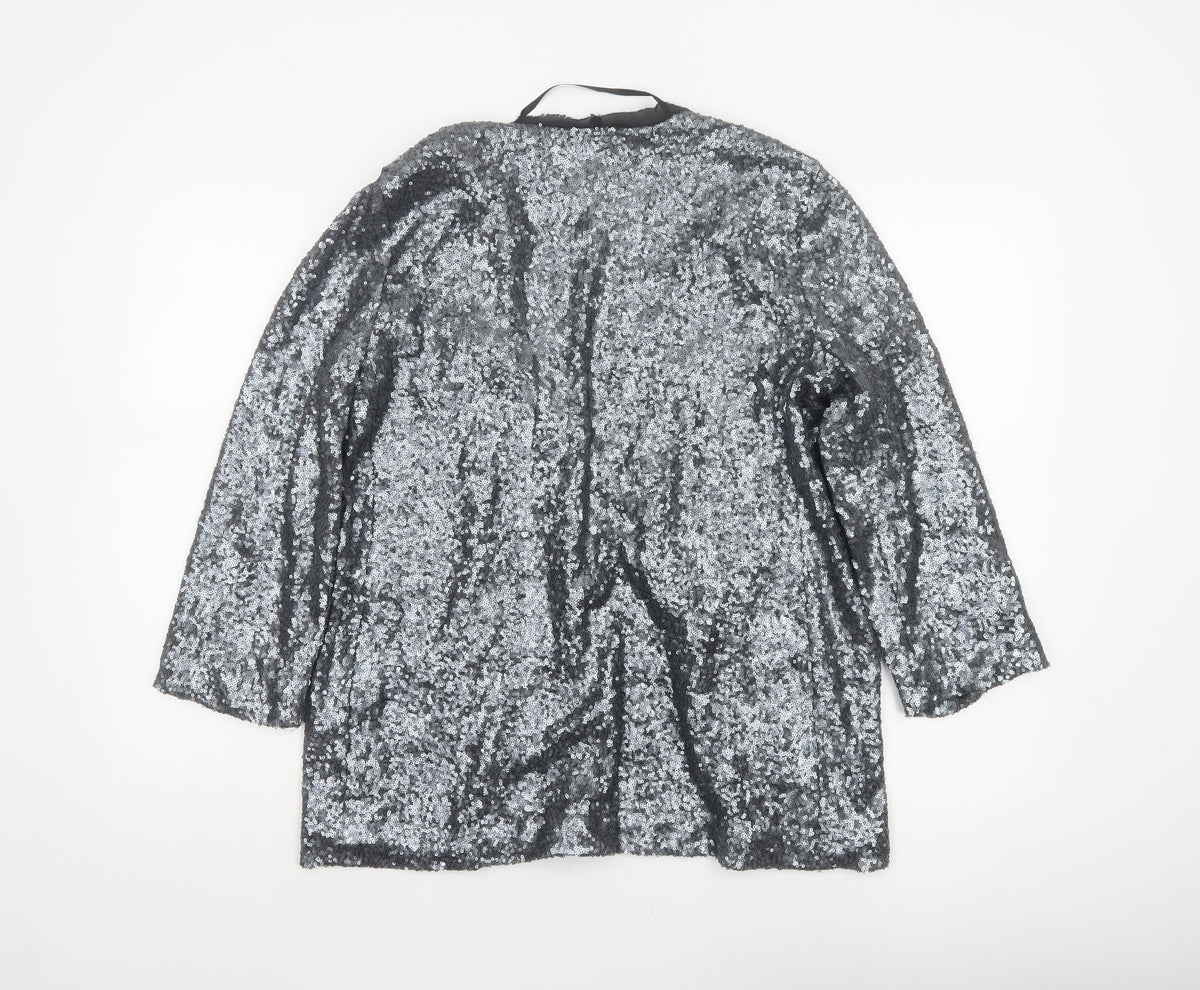River Island Women’s Silver Sequin Open Party Jacket UK 12