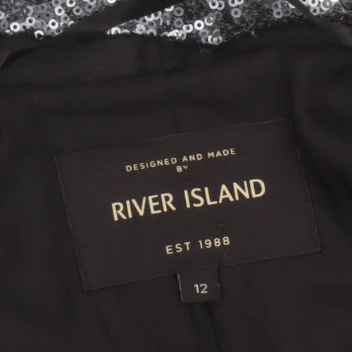 River Island Women’s Silver Sequin Open Party Jacket UK 12