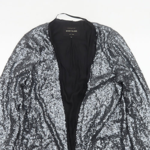 River Island Women’s Silver Sequin Open Party Jacket UK 12