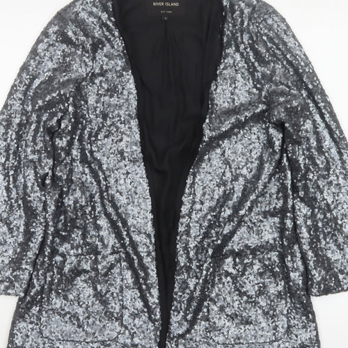 River Island Women’s Silver Sequin Open Party Jacket UK 12