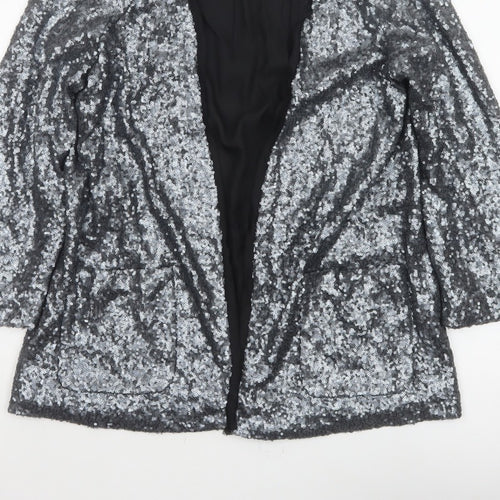 River Island Women’s Silver Sequin Open Party Jacket UK 12