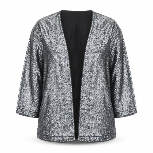 River Island Women’s Silver Sequin Open Party Jacket UK 12