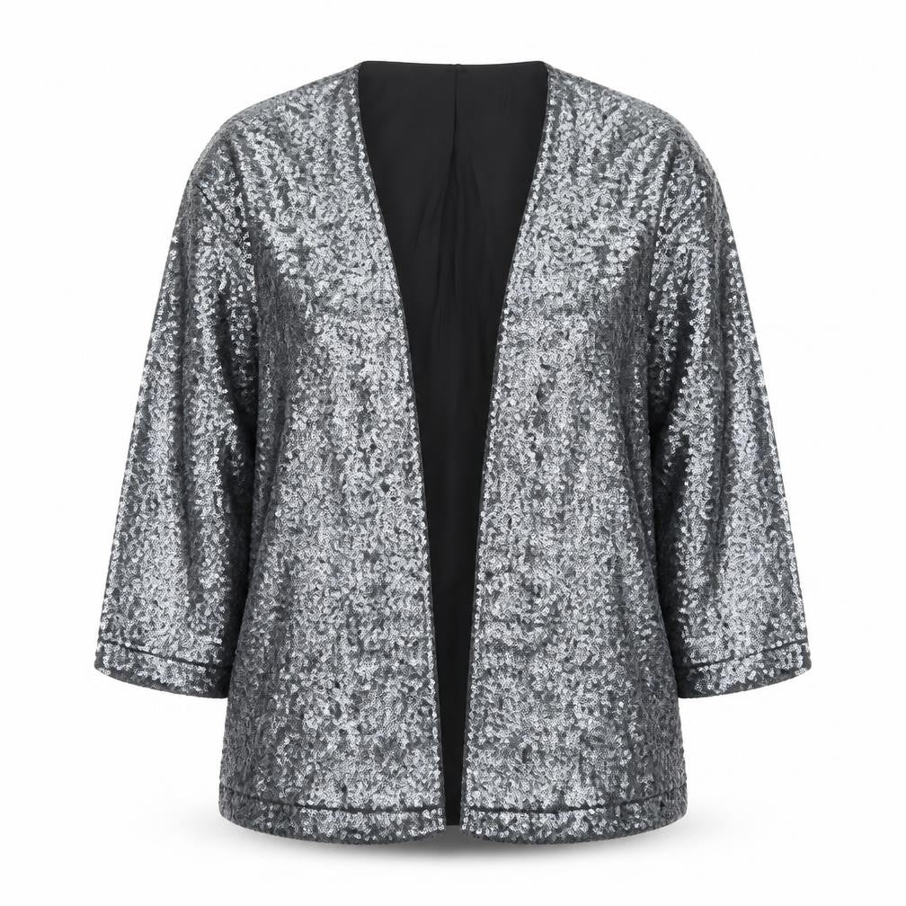 River Island Women’s Silver Sequin Open Party Jacket UK 12