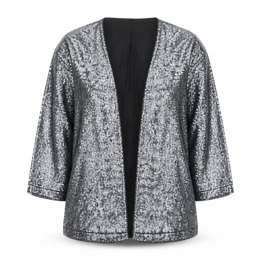 River Island Women’s Silver Sequin Open Party Jacket UK 12