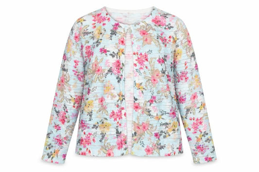 Front view of Emreco Women’s Multicoloured Floral Knit Open Cardigan UK 18