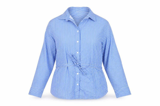 Marks & Spencer Women Blue Stripe UK 14 Tie Waist Button-Up Shirt