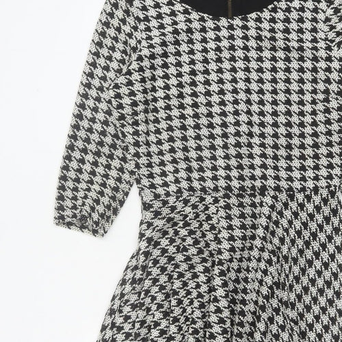 River Island Women Black White UK 12 Fit & Flare Houndstooth Dress