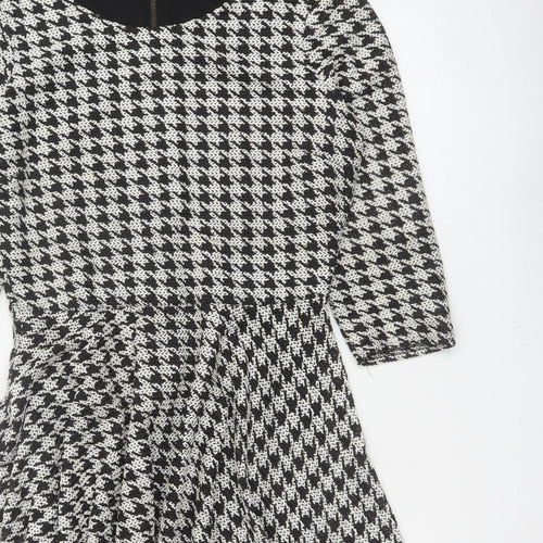 River Island Women Black White UK 12 Fit & Flare Houndstooth Dress