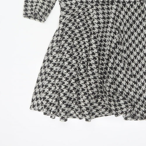 River Island Women Black White UK 12 Fit & Flare Houndstooth Dress