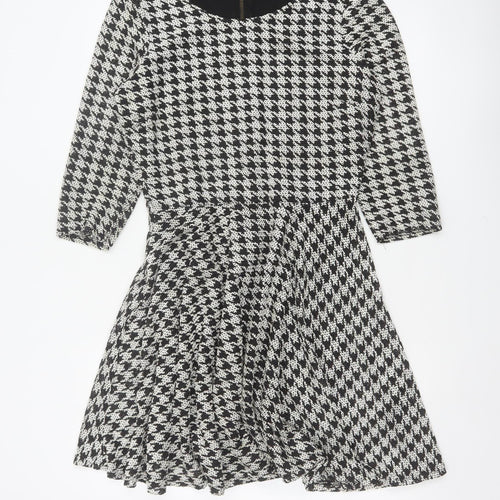 River Island Women Black White UK 12 Fit & Flare Houndstooth Dress