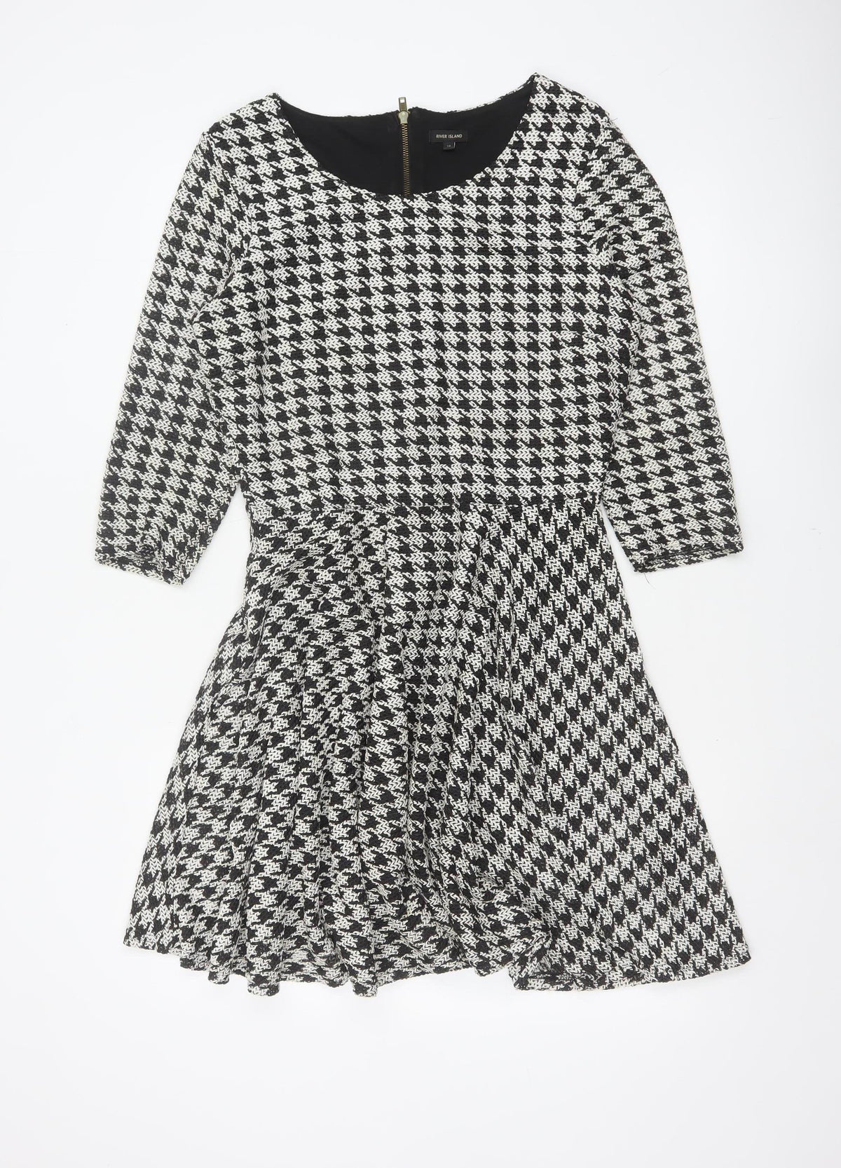 River Island Women Black White UK 12 Fit & Flare Houndstooth Dress