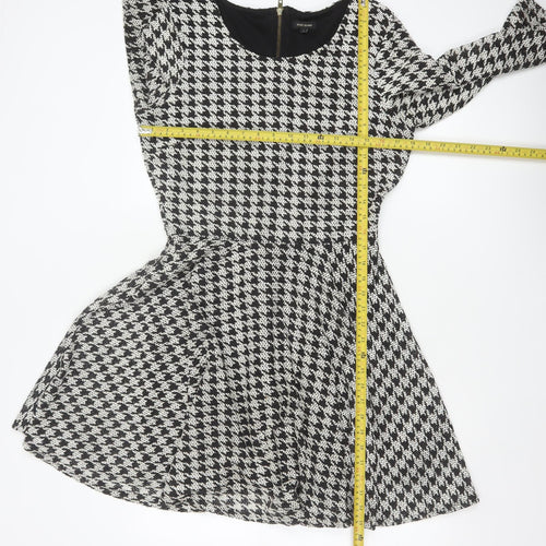 River Island Women Black White UK 12 Fit & Flare Houndstooth Dress