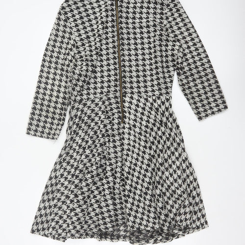 River Island Women Black White UK 12 Fit & Flare Houndstooth Dress