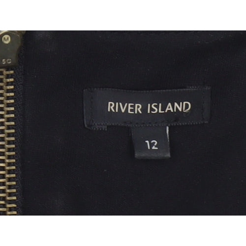 River Island Women Black White UK 12 Fit & Flare Houndstooth Dress