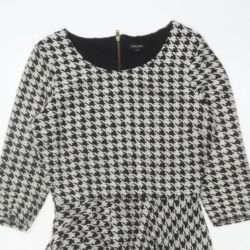 River Island Women Black White UK 12 Fit & Flare Houndstooth Dress