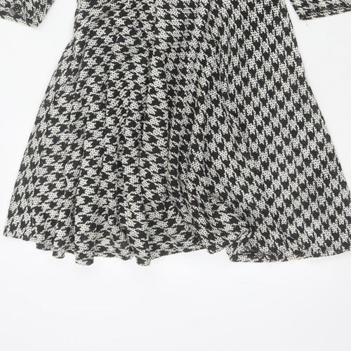 River Island Women Black White UK 12 Fit & Flare Houndstooth Dress