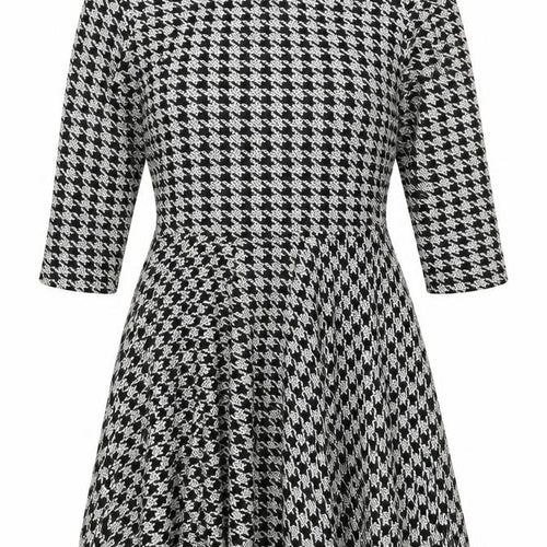 River Island Women Black White UK 12 Fit & Flare Houndstooth Dress