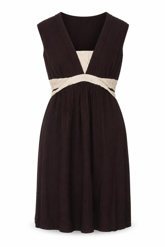 Front view of Betty Jackson Black Women’s Brown Beige UK 14 Fit & Flare Knee Dress