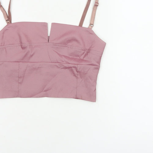 Miss Selfridge Women Pink UK 8 Cropped Satin Camisole Adjustable Strap Top