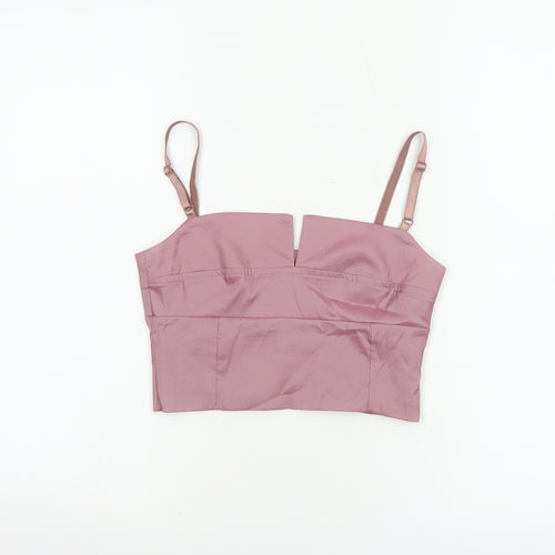 Miss Selfridge Women Pink UK 8 Cropped Satin Camisole Adjustable Strap Top