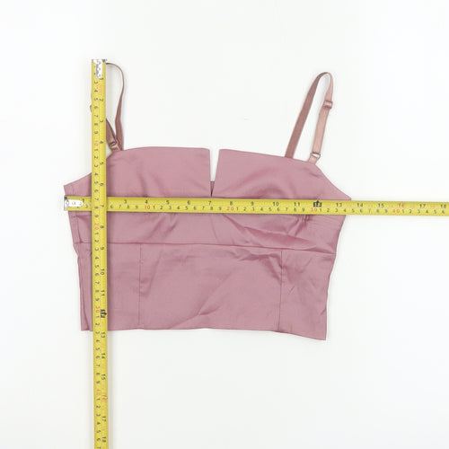 Miss Selfridge Women Pink UK 8 Cropped Satin Camisole Adjustable Strap Top