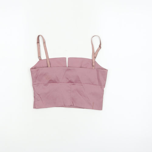Miss Selfridge Women Pink UK 8 Cropped Satin Camisole Adjustable Strap Top