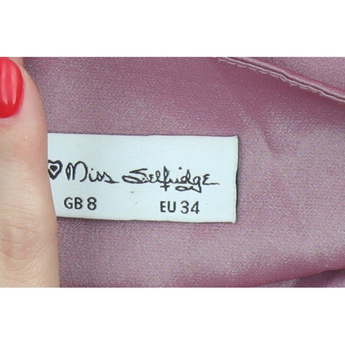 Miss Selfridge Women Pink UK 8 Cropped Satin Camisole Adjustable Strap Top