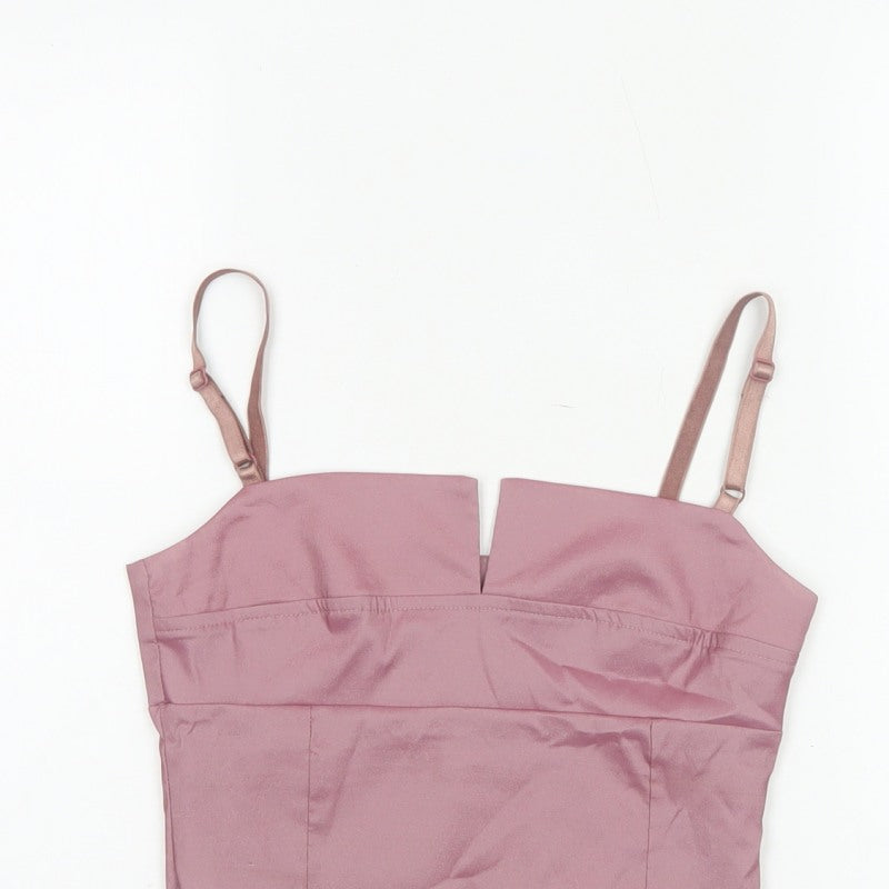 Miss Selfridge Women Pink UK 8 Cropped Satin Camisole Adjustable Strap Top