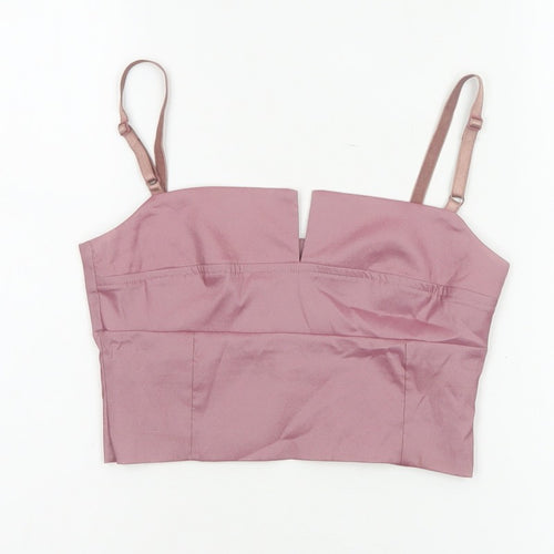 Miss Selfridge Women Pink UK 8 Cropped Satin Camisole Adjustable Strap Top