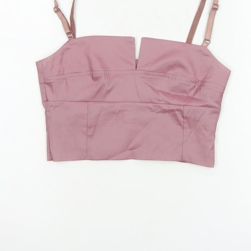 Miss Selfridge Women Pink UK 8 Cropped Satin Camisole Adjustable Strap Top