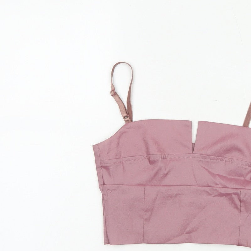 Miss Selfridge Women Pink UK 8 Cropped Satin Camisole Adjustable Strap Top
