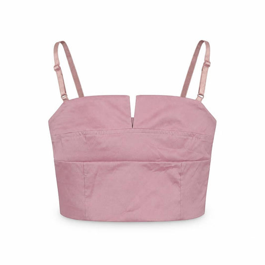 Miss Selfridge Women Pink UK 8 Cropped Satin Camisole Adjustable Strap Top