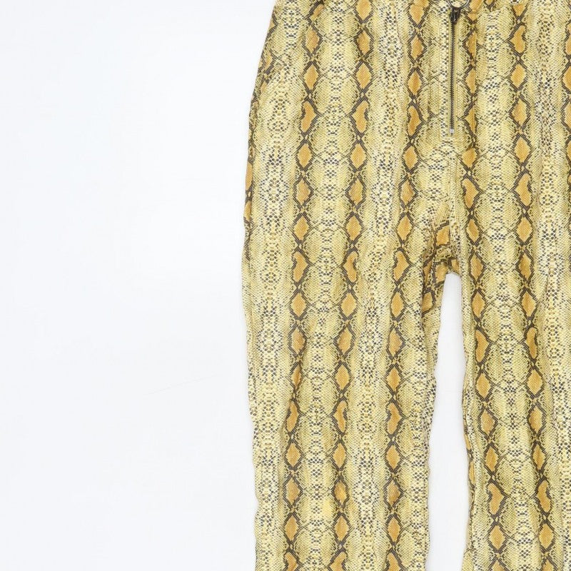 ASOS Women’s Yellow Snake Print Flared Trousers UK 6 High Rise