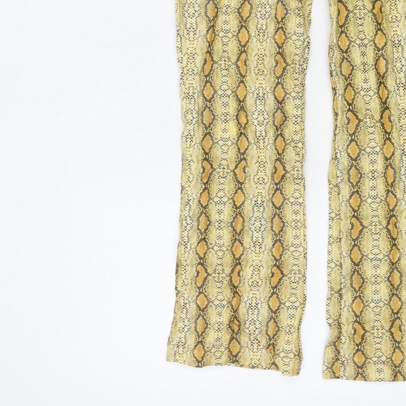 ASOS Women’s Yellow Snake Print Flared Trousers UK 6 High Rise
