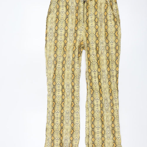 ASOS Women’s Yellow Snake Print Flared Trousers UK 6 High Rise