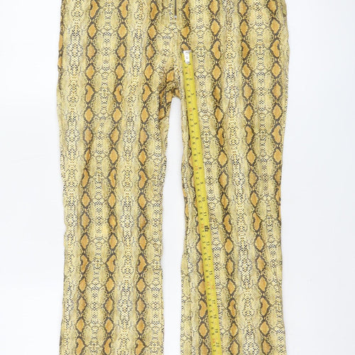 ASOS Women’s Yellow Snake Print Flared Trousers UK 6 High Rise