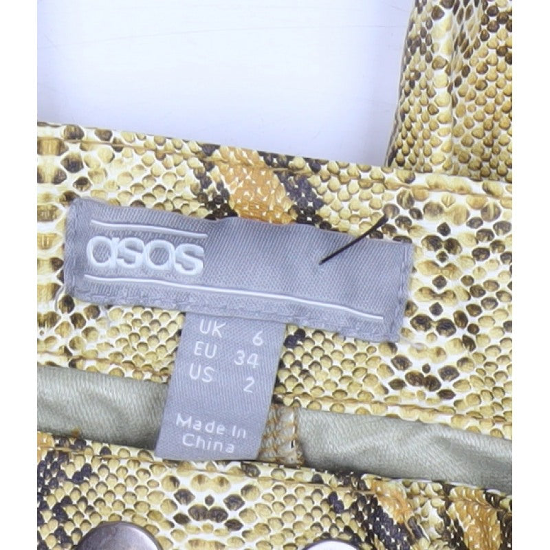 ASOS Women’s Yellow Snake Print Flared Trousers UK 6 High Rise