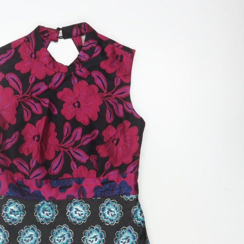 ASOS Women Black Floral A-Line Halter Party Dress UK 10