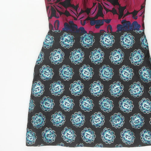 ASOS Women Black Floral A-Line Halter Party Dress UK 10