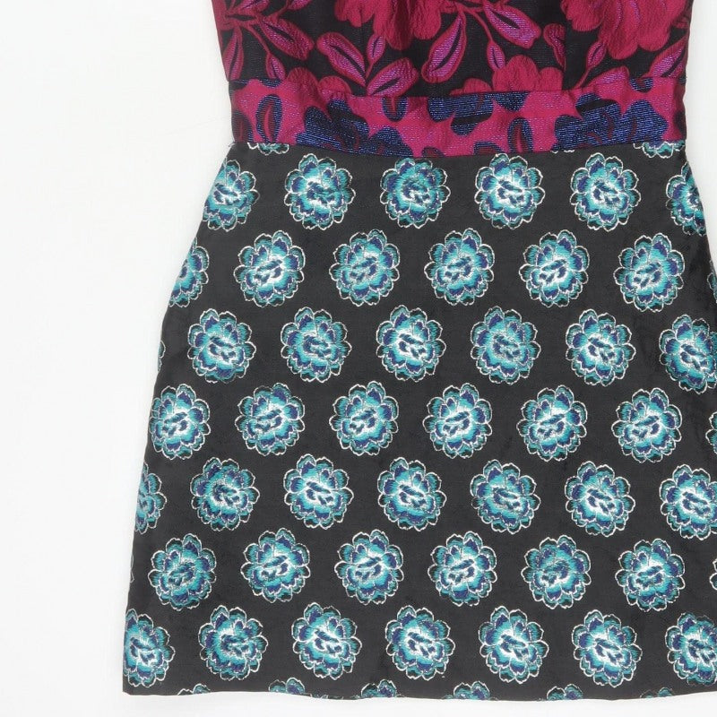ASOS Women Black Floral A-Line Halter Party Dress UK 10