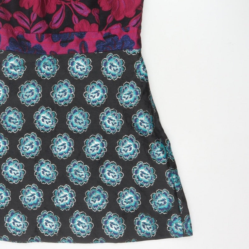 ASOS Women Black Floral A-Line Halter Party Dress UK 10