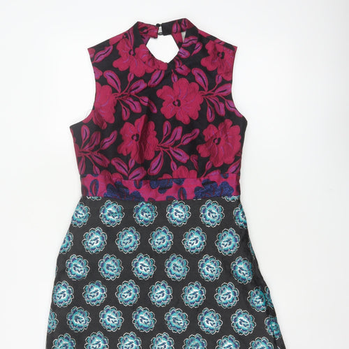 ASOS Women Black Floral A-Line Halter Party Dress UK 10
