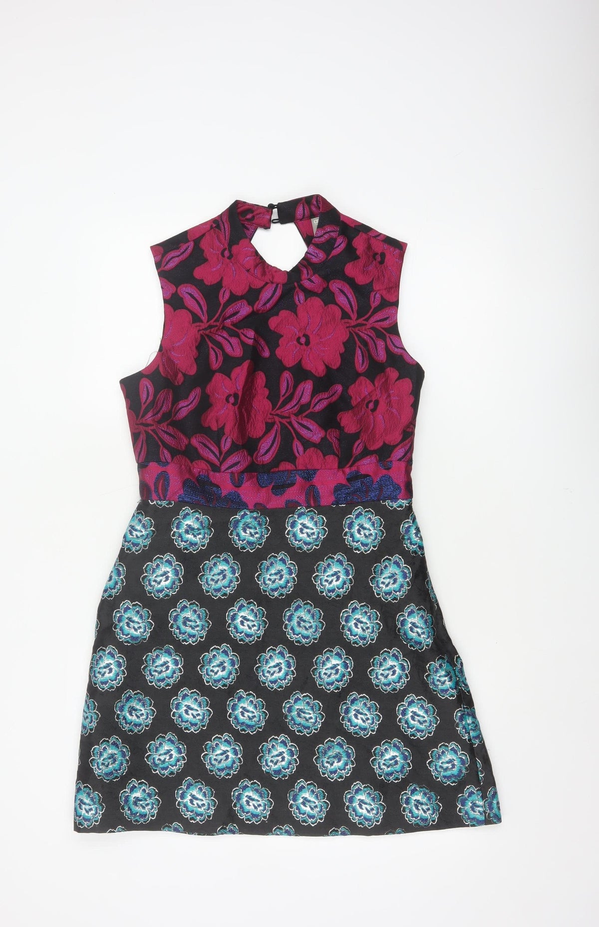 ASOS Women Black Floral A-Line Halter Party Dress UK 10