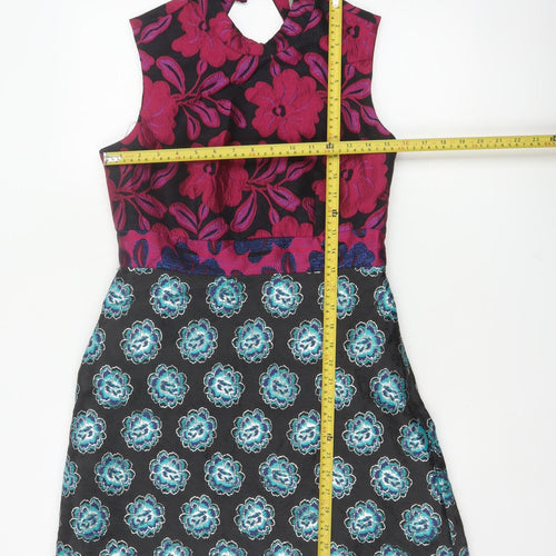 ASOS Women Black Floral A-Line Halter Party Dress UK 10