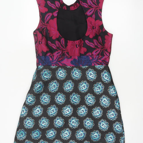 ASOS Women Black Floral A-Line Halter Party Dress UK 10